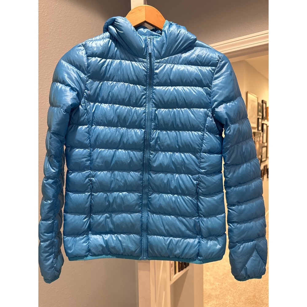 Uniqlo Ultra Light Down Hooded Puffer Jacket Blue Women Small 211-146393